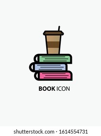 Stack of books and coffee on a white background. Pile of books vector illustration. Icon stack of books in flat style.