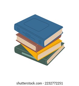 Pila de libros con cubierta de colores. Literatura horizontal sobre pilas y libros de texto. Es hora de leer el concepto. Ilustración vectorial dibujada a mano aislada en fondo blanco. Estilo de caricatura plano.