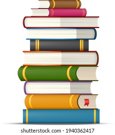 Stack of books with colored voers, vector illustration