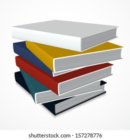 Stack of books with colorful cover on white background - Vector illustration