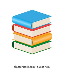 stack of books in colorful covers on a white background. Vector illustration.