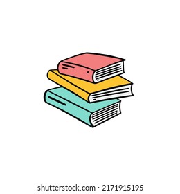 Stack books. Colorful hand drawn doodle icon. Vector art.