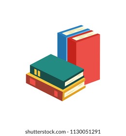 Stack of books with colorful hardcovers and paper pages isolated on white background - textbooks for education or literature for reading leisure in flat vector illustration.