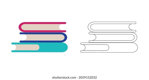 Stack of books coloring. Pile of books isolated on white background. Outline illustration