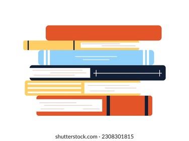 Stack of books concept. Knowledge and information. Textbooks and fiction, library. Education, learning and training. Poster or banner. Cartoon flat vector illustration isolated on white background