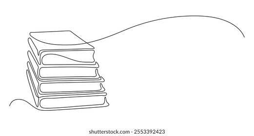 Stack of books. Continuous line drawing. Education concept.