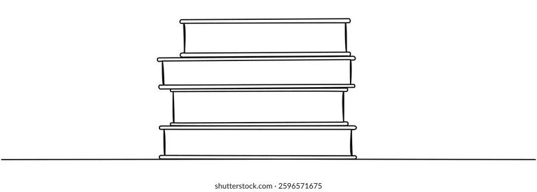 Stack of books continuous one line drawing. School education concept. Vector illustration isolated on white.	