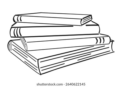 Stack of books. Contour, abstract drawing by hand, doodle. Black on white background, vector.