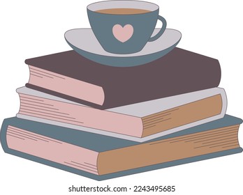 Stack of books and a cup of coffee. Leisure time.