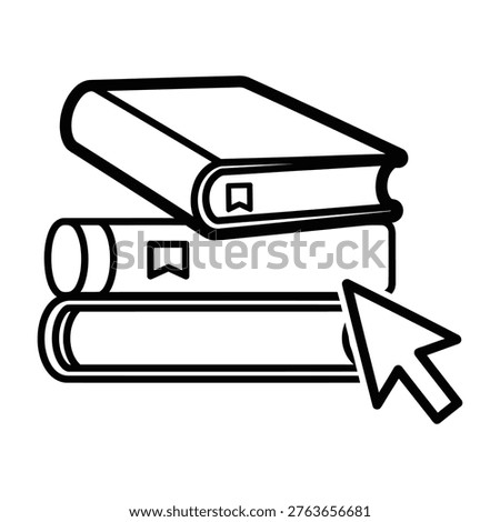 Stack of books with cursor icon, online reading and selection concept, vector illustration, e book, e reader, selection process