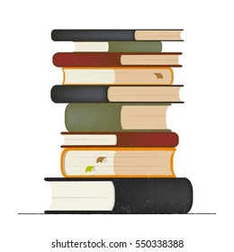 A stack of books of different colors and sizes