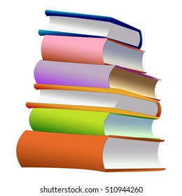 Stack of books, different colors. Vector illustration, isolated on white