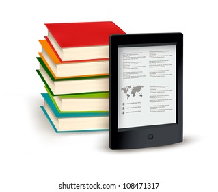 Stack of books and e-book. Vector illustration.