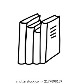 pila de libros, educación, pila de cuatro libros estilo doodle, símbolo de conocimiento, contorno negro grueso, elemento vector aislado sobre fondo blanco.