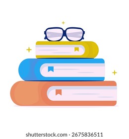Stack of books with eyeglases vector object illustration of educational reading literature concept