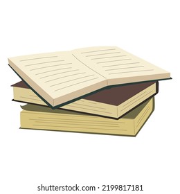 Stack of books in a flat style, highlighted on a white background. Open book at the top. Learning concept. Vector illustration.
