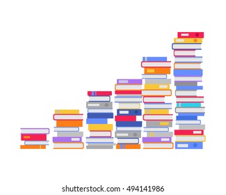 Stack of books in the form of stairs. Professional growth. Necessary to get knowledge constantly. Lifelong constant learning. Business education. Getting knowledge without rest. Vector illustration