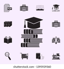 a stack of books with a graduate cap icon. Library icons universal set for web and mobile