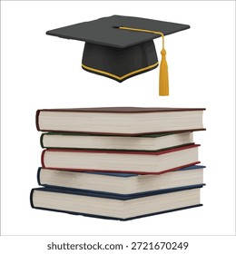 Pila de libros con un tope de graduación en el aprendizaje de la educación superior