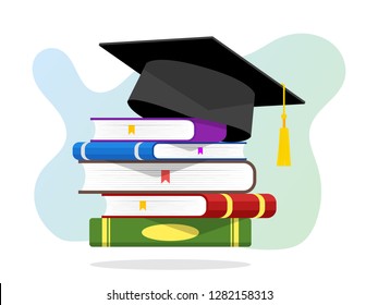 Stack of books with graduation cap Vector Illustration