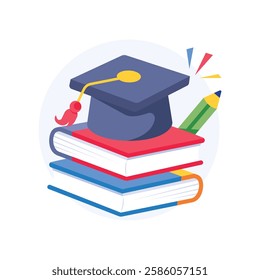 Stack Of Books With Graduation Hat Concepts Style illustrations. EPS 10 File stock illustration