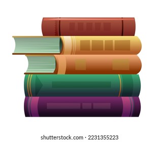 Stack of books. Great collection for reading. Library or bookstore. Isolated on white background. Vector