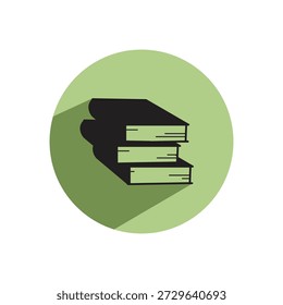 Pila de libros en un círculo verde, diseño minimalista, concepto de educación