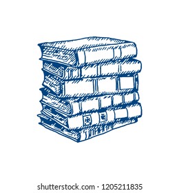 Stack of books hand drawn on white Background. Vector illustration