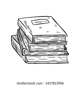 Stack of Books With Hand Drawn or Sketchy Style on White Background