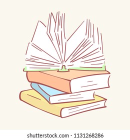 Stack books hand drawn style vector doodle design illustration 