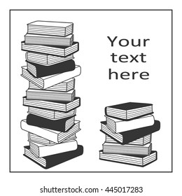 Stack of books hand drawn vector. Big collection of books, sketch objects. Doodle illustration library