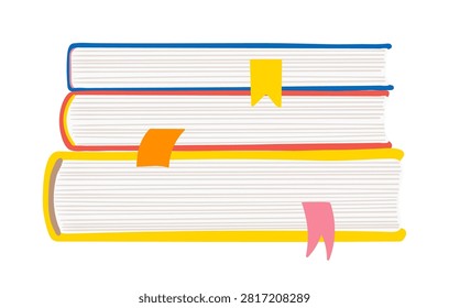 Stack of books, hardcovers stacked side view, illustration isolated set. Literature, reading, education concept. Library, bookshop, back to school design element, clip art. Hand drawn vector