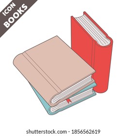 Stack of books icon. 3D vector illustration in flat style isolated on white background. Icon for the Help, About, Info, Data menu or others. Editable strokes.