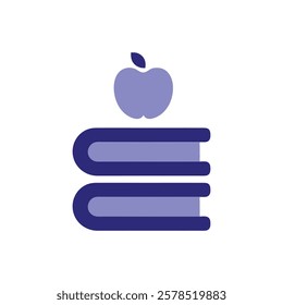 Stack of Books Icon with Apple for School and Study