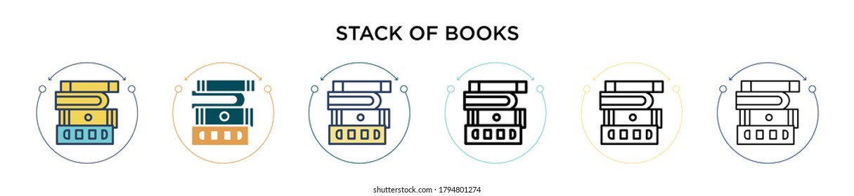 Stack of books icon in filled, thin line, outline and stroke style. Vector illustration of two colored and black stack of books vector icons designs can be used for mobile, ui, web