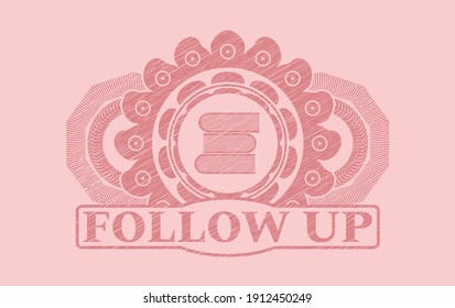 stack of books icon and Follow Up text Pink stroke emblem. Rose color handsome background. Illustration. 