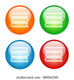 Stack of Books Icon with Four Glass Button Icon Colors