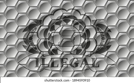 stack of books icon and Illegal text grey color hexagon pattern realistic emblem. Trendy delicate background. Intense illustration. 