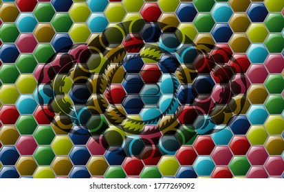 stack of books icon inside Colorful multicolored emblem.Hexagon luxurious background. Illustration. 