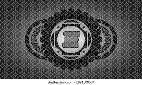 stack of books icon inside dark abstract realistic badge. Pattern fancy background. Vector illustration. 