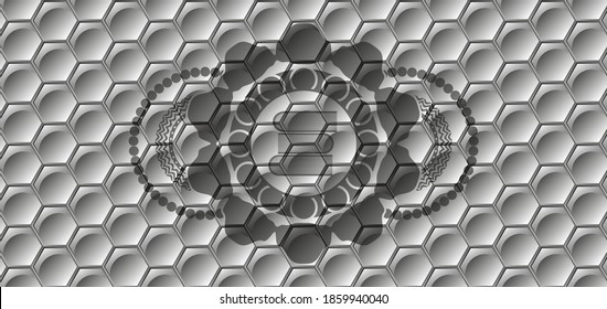 stack of books icon inside grey hexagon geometric pattern realistic emblem. Trendy handsome background. Intense illustration. 