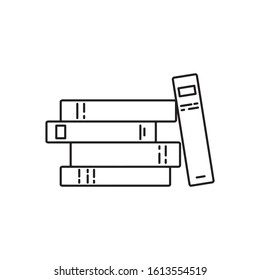 Stack of books icon. Thin line art template for logo of library, archive, work and study. Black and white simple illustration. Contour hand drawn isolated vector image on white background