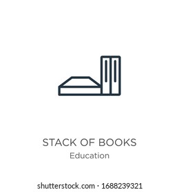 Stack of books icon. Thin linear stack of books outline icon isolated on white background from education collection. Line vector sign, symbol for web and mobile