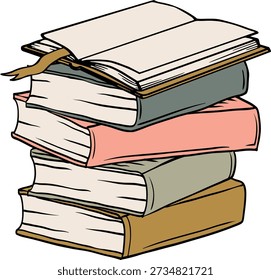 Pila de ilustración de libros, dibujado a mano Educación de color Objeto Ilustración vectorial