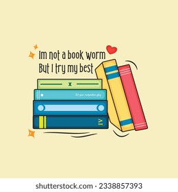 stack of books illustration vector. Colorfull books with quote.