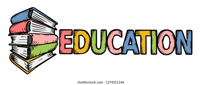 
Stack of books and the inscription Education in color, vector illustration.