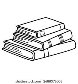 Pilha de livros isolados doodle contorno sobre fundo branco