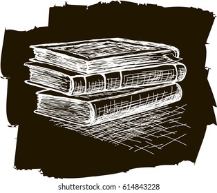 Stack of books isolated on black, Hand Drawn Sketch Vector illustration