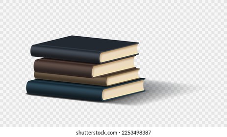 Stack of books isolated on checkered background. 3d realistic books. Vector illustration with closed books.