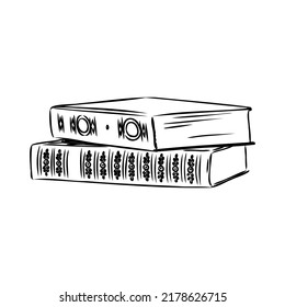 Stack of books isolated on white, Hand Drawn Sketch Vector illustration.